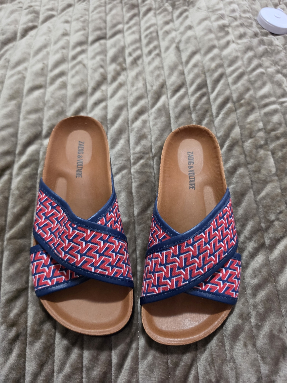 Zadig & Voltaire Red & Blue Patterned Slide Sandals